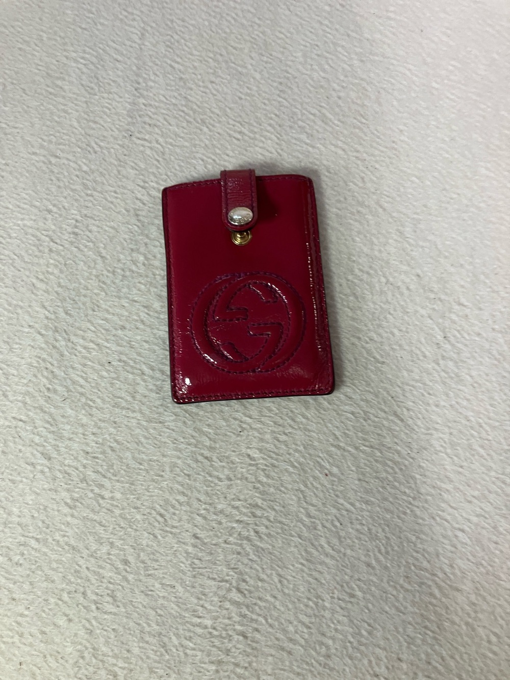 Gucci Patent Leather Card Case in Deep Red with Embossed Logo
